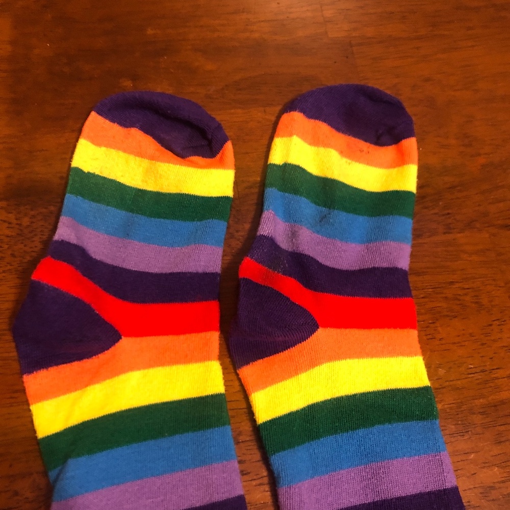 Colorful Rainbow Striped Long Knit Gloves and Socks Costume Accessories - Picture 5 of 12